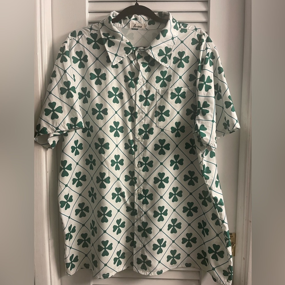 Arvihill Vintage XL Single Stitch Short Sleeve Button Down Polo Four Leaf Clover